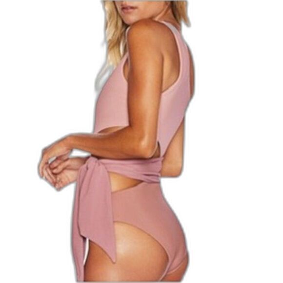Beach Riot One Shoulder Cutout One-Piece Swimsuit – Dusty Rose Tie Waist NWT - Picture 2 of 3